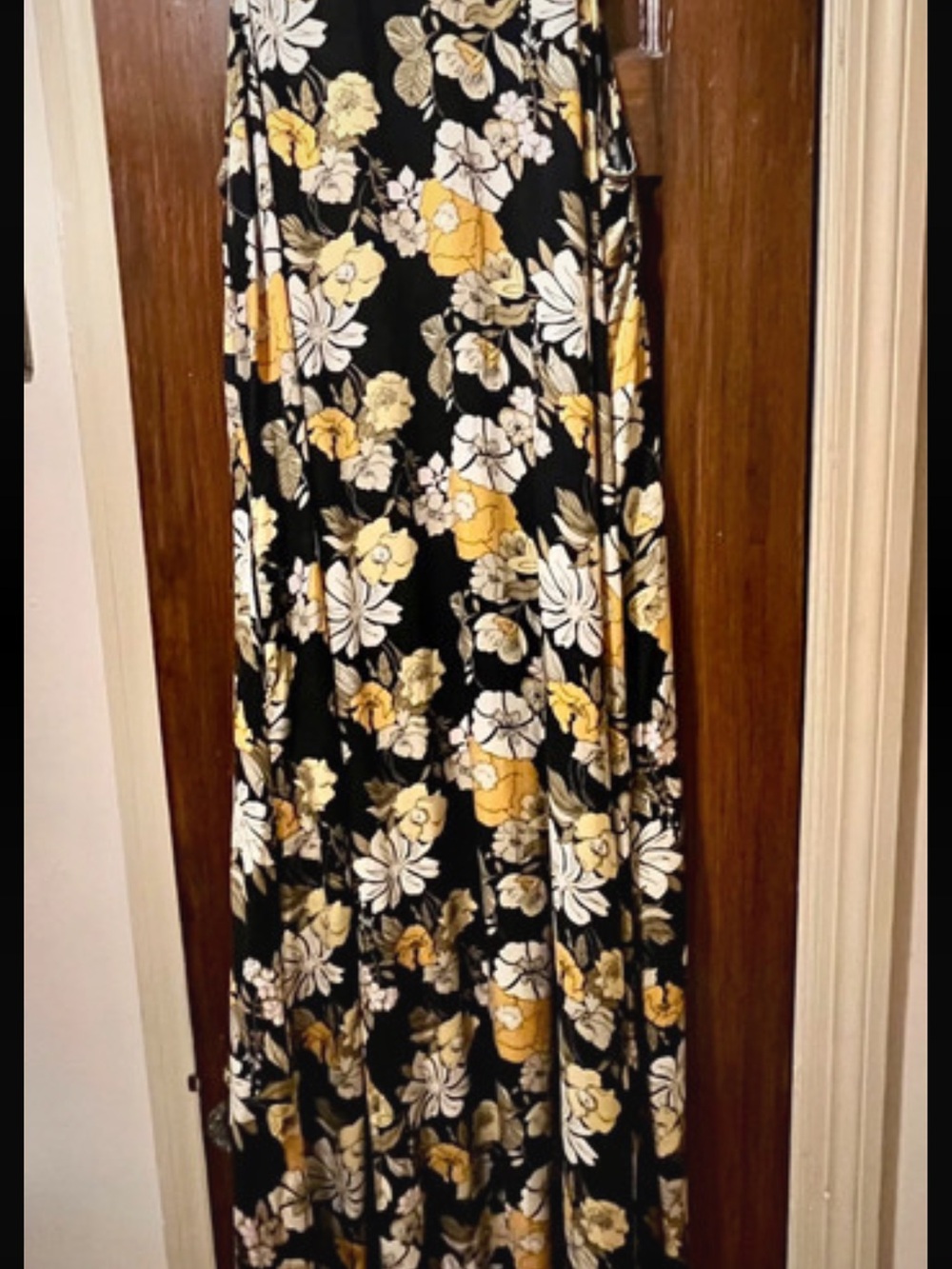NATURAL LIFE Black Maxi Dress with Yellow and White Floral Print
